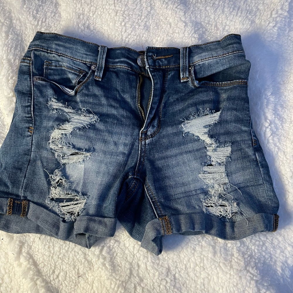 Dark blue jean shorts mid-rise midi